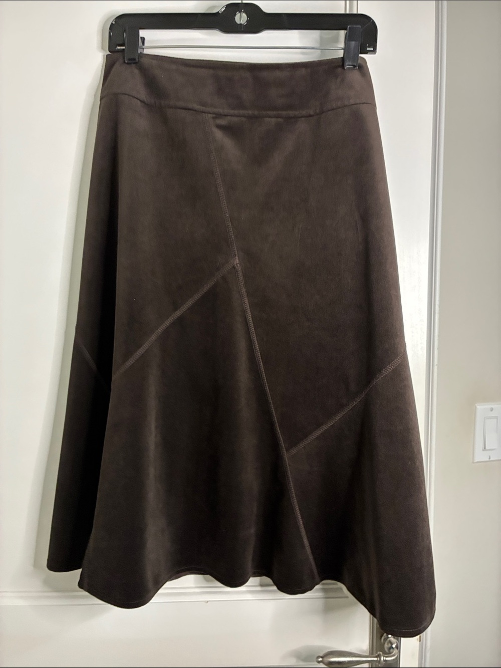 Laura Petites Dark Brown Faux Suede Patchwork Paneled A-Line Skirt 10 π΅MT